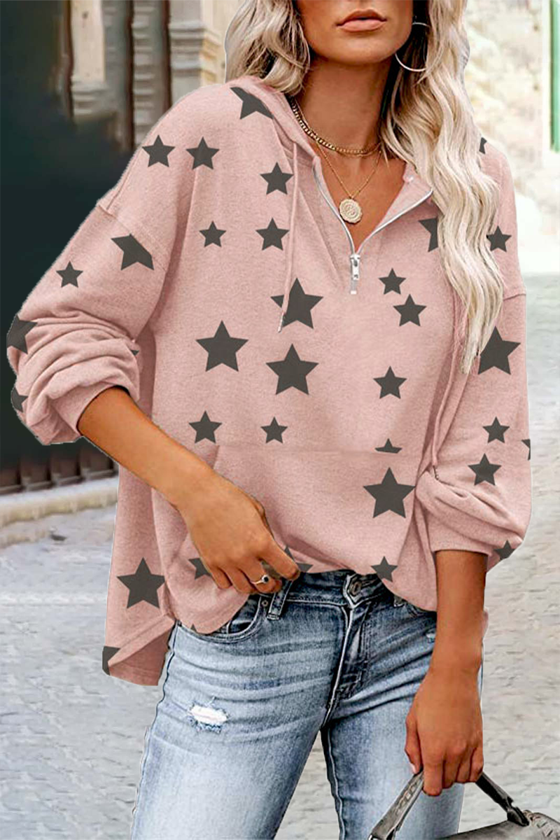 Casual The stars Pocket Zipper V Neck Tops(5 Colors)