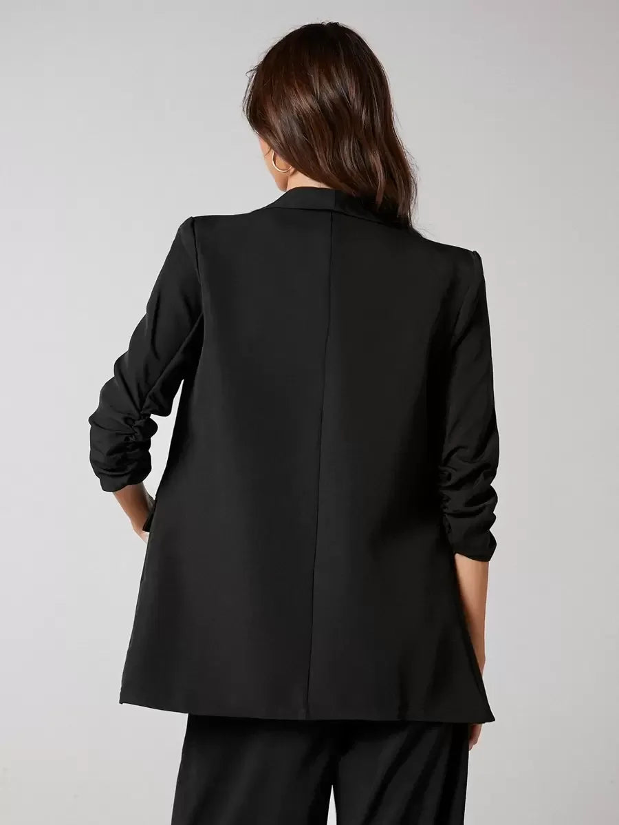 Elegant Blazer With Ruffle Sleeves And Shawl Collar
