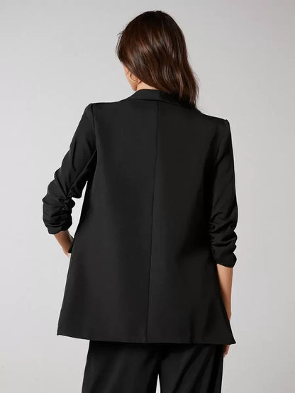 Elegant Blazer With Ruffle Sleeves And Shawl Collar