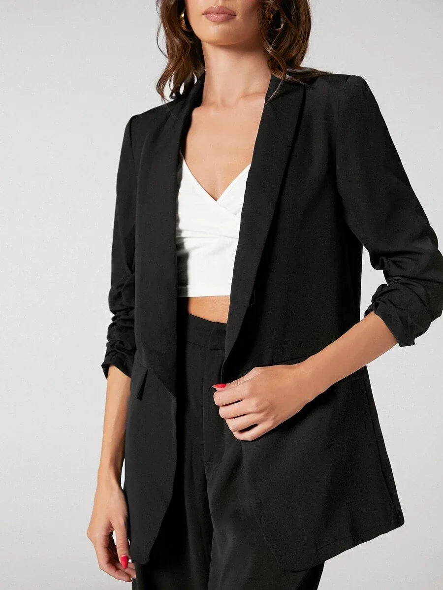 Elegant Blazer With Ruffle Sleeves And Shawl Collar
