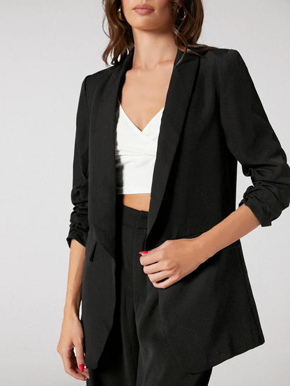 Elegant Blazer With Ruffle Sleeves And Shawl Collar