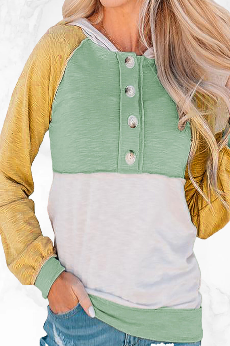 Fashion Color Block Contrast Mandarin Collar Hoodies