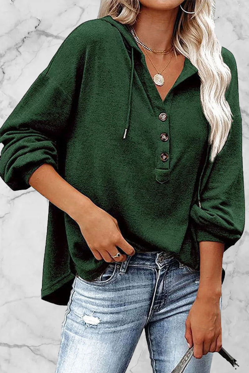 Casual Solid Frenulum V Neck Hoodies(11 Colors)