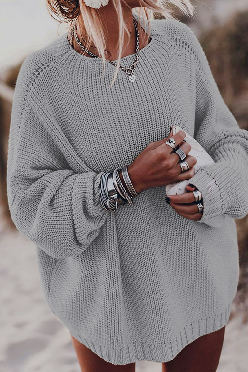 Casual Street Solid Color O Neck Sweaters(6 Colors)