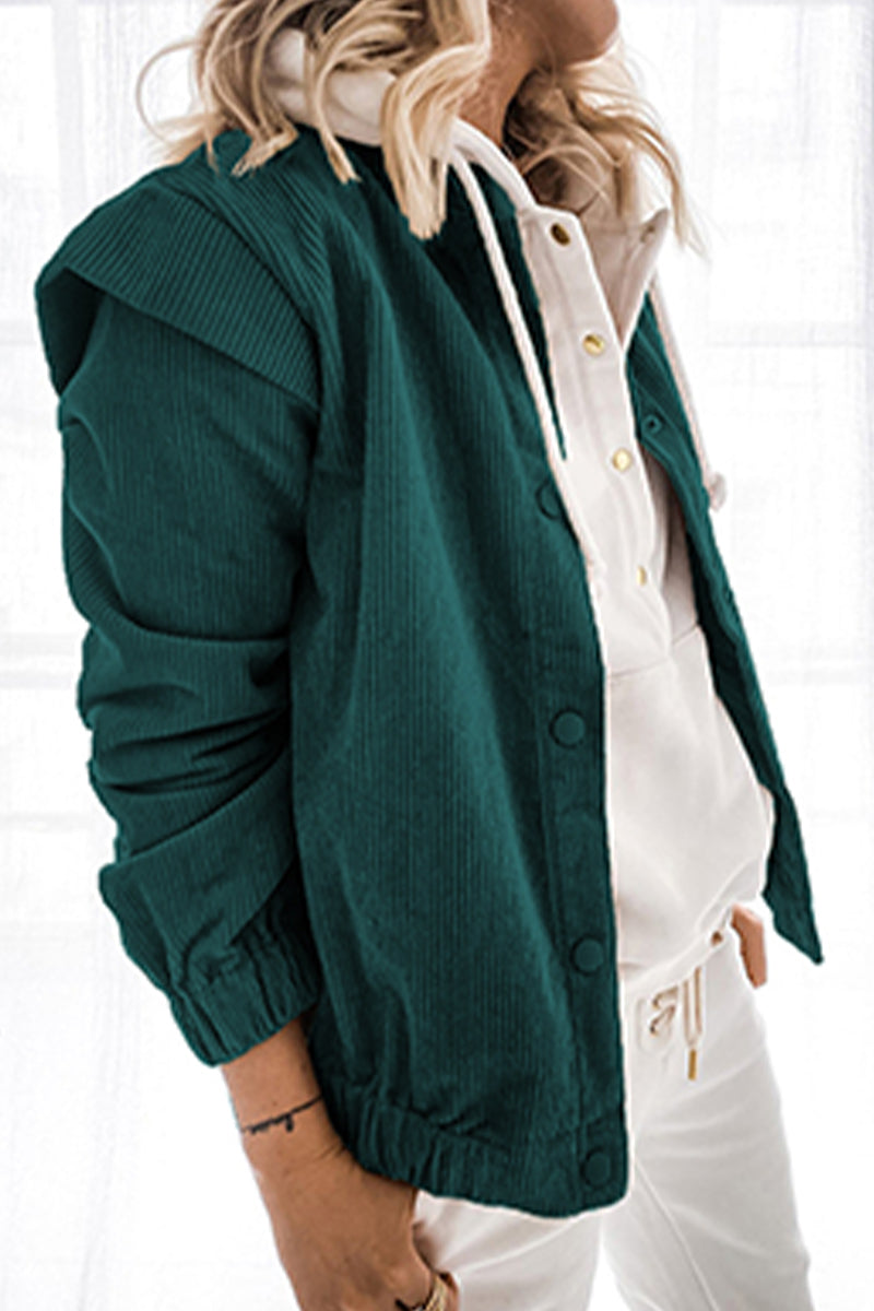 Casual Solid Patchwork Buckle Turndown Collar Outerwear(5 Colors)