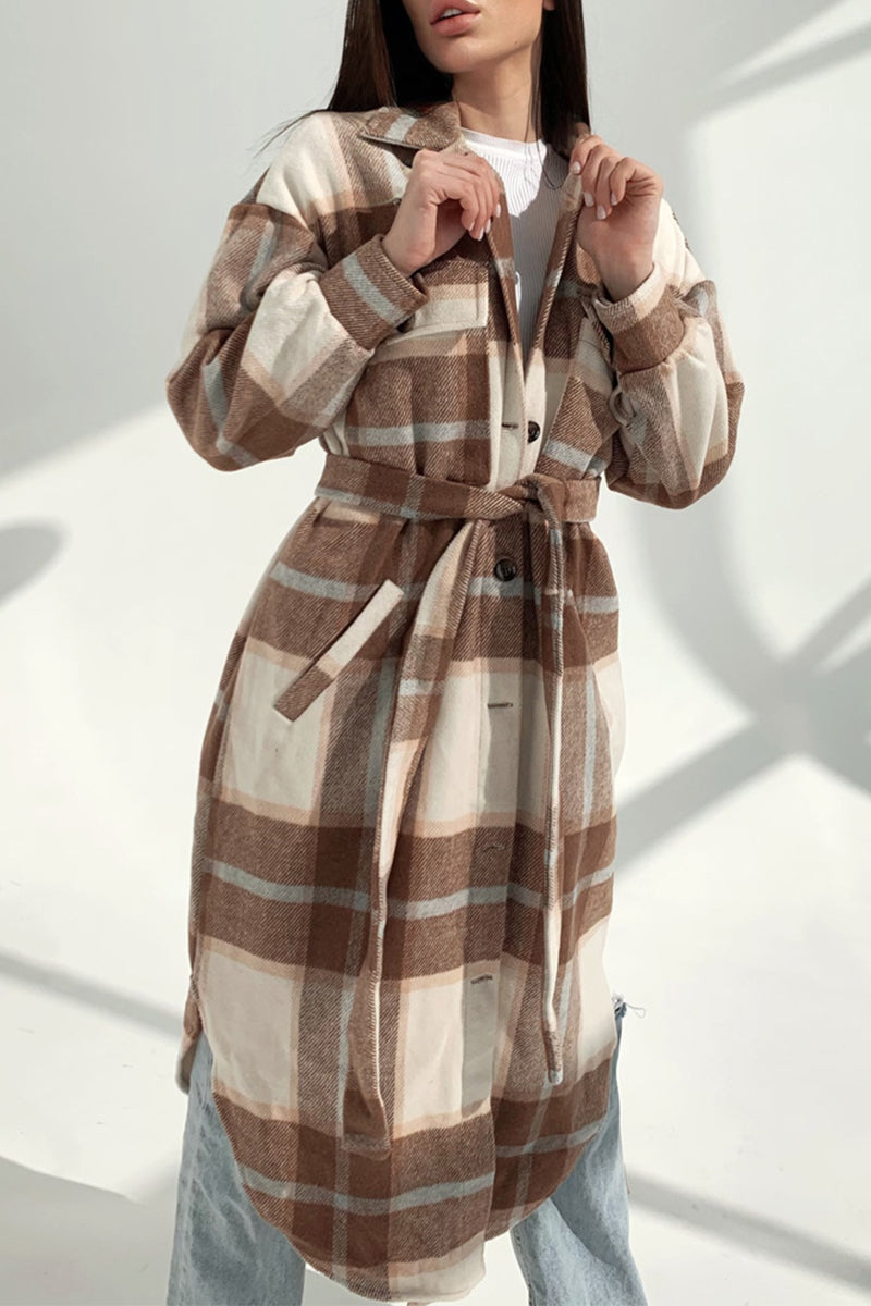 Sweet Elegant Plaid Striped Printing Shirt Collar Outerwear(3 Colros)