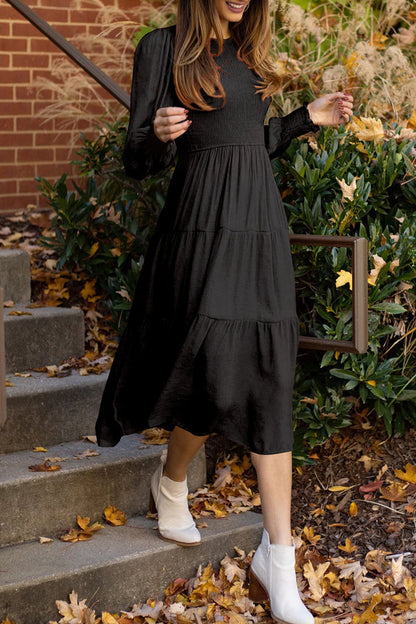 Sweet Elegant Fold Solid Color O Neck A Line Dresses(3 Colors)
