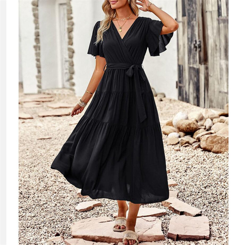 Solid Color High Waisted V-Neck Maxi Dress for All Occasions
