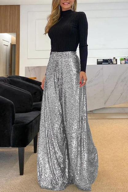 Casual Street Solid Sequins Boot Cut High Waist Speaker Bottoms(3 Colors)