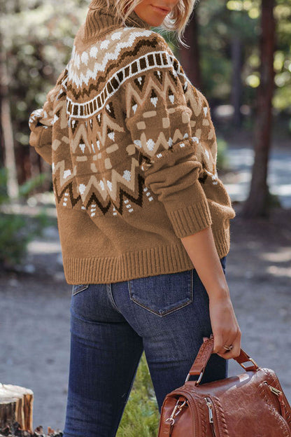 Street Plaid Striped Printing Turtleneck Tops