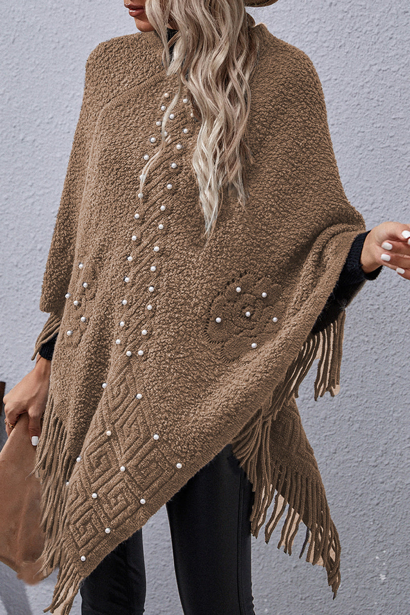 Casual Solid Tassel Rivets Asymmetrical O Neck Outerwear(4 Colors)