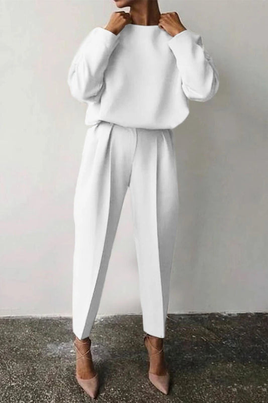 Casual Solid Color O Neck Long Sleeve Two Pieces(3 Colors)