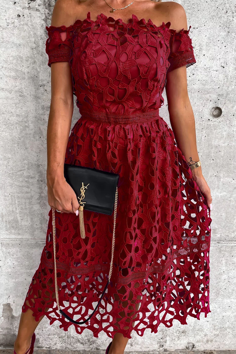 Sweet Elegant Solid Hollowed Out Backless Off the Shoulder A Line Dresses