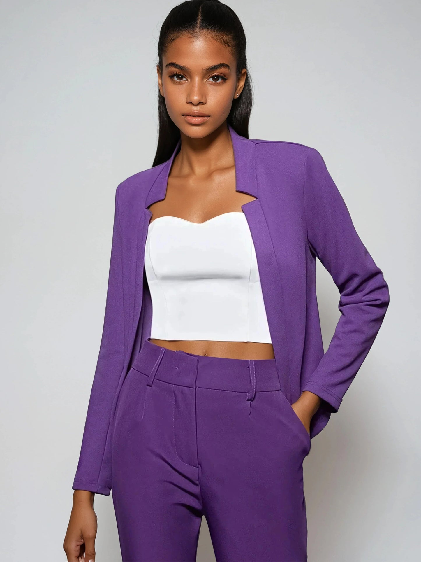 Knit Blazer Open Front Versatile Office Wear Chic Elegance