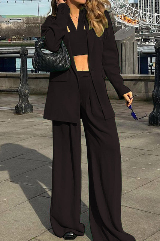 Work Elegant Solid Solid Color Turn-back Collar Long Sleeve Two Pieces