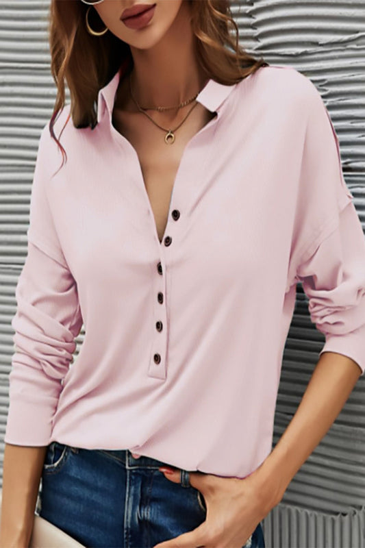 Women's Casual Button-Up T-Shirt – Turn-Down Collar Everyday Top