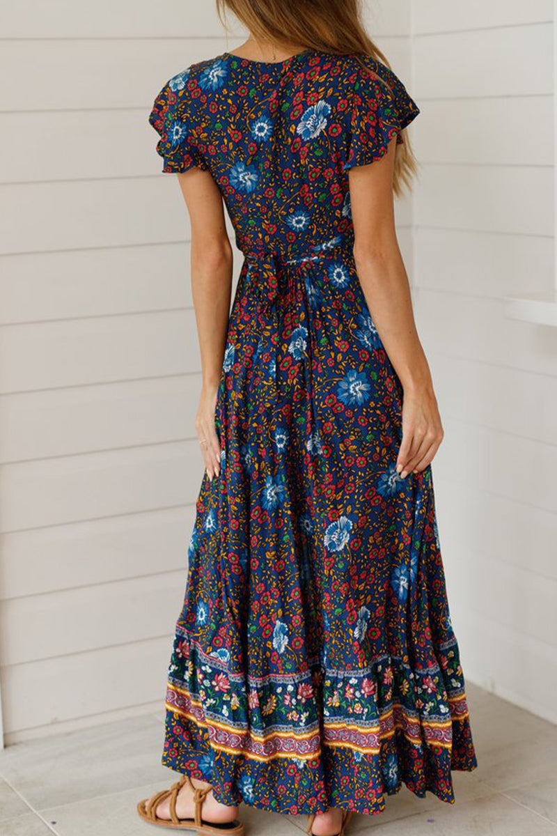 Sexy Elegant Print V Neck A Line Dresses(10 Colors)
