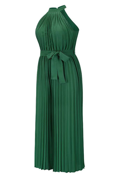 Casual Simplicity Solid Frenulum Fold Halter Loose Jumpsuits(6 Colors)