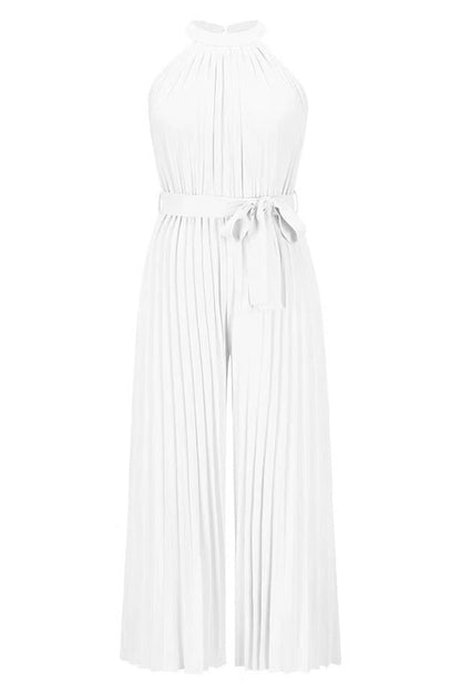 Casual Simplicity Solid Frenulum Fold Halter Loose Jumpsuits(6 Colors)