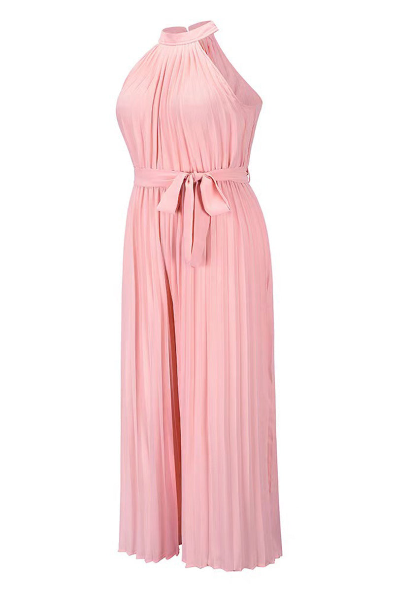 Casual Simplicity Solid Frenulum Fold Halter Loose Jumpsuits(6 Colors)