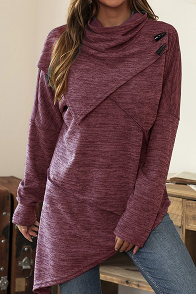 Casual Solid Patchwork Asymmetrical Scarf Collar Tops