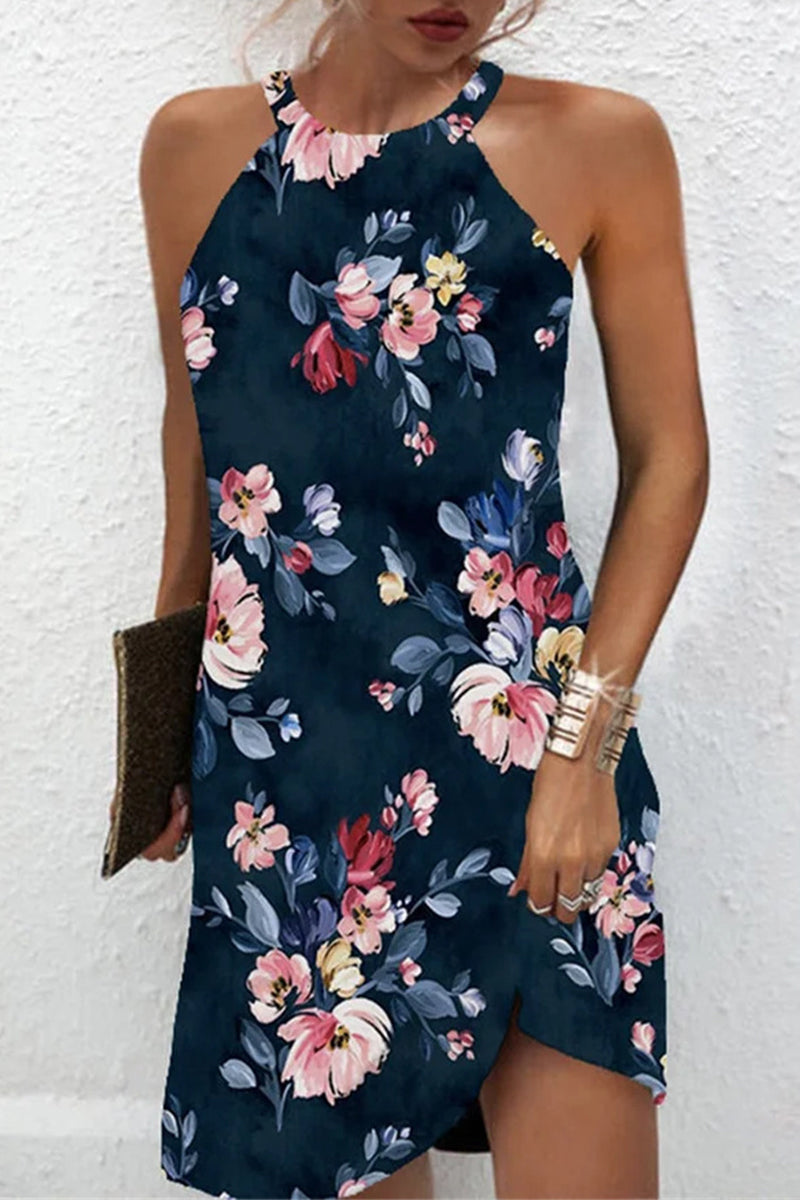 Casual Floral Patchwork Halter Printed Dress Dresses(5  Colors)
