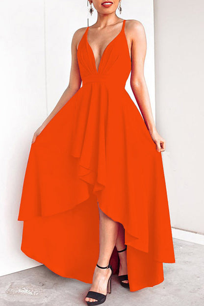 Sexy Formal Solid Asymmetrical V Neck Dresses
