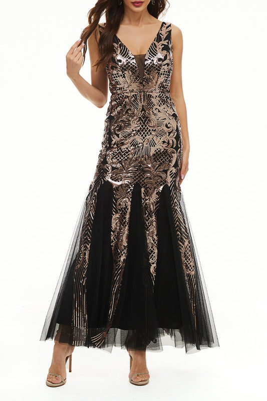 Elegant College Patchwork Sequins V Neck Evening Dress Dresses(4 Colors)ï¼