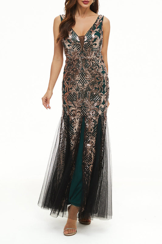 Elegant College Patchwork Sequins V Neck Evening Dress Dresses(4 Colors)ï¼