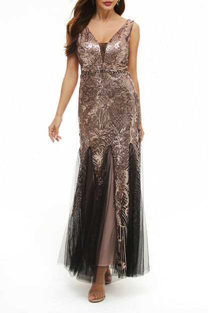 Elegant College Patchwork Sequins V Neck Evening Dress Dresses(4 Colors)ï¼