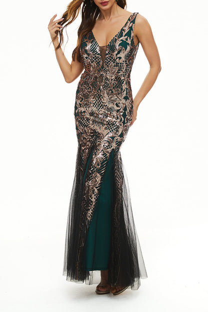 Elegant College Patchwork Sequins V Neck Evening Dress Dresses(4 Colors)ï¼