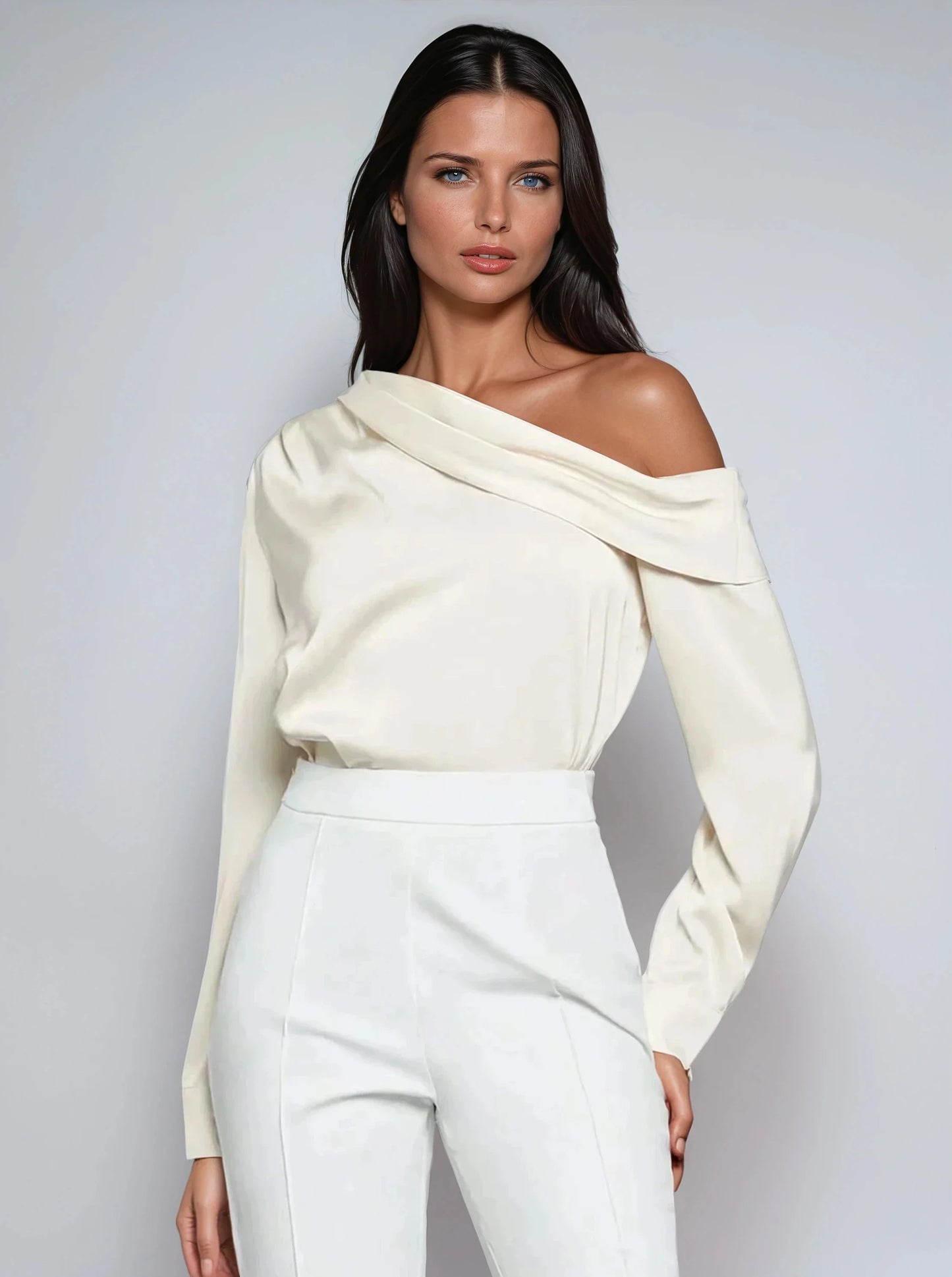 Elegant Satin Blouse With Draped Ruched Silhouette