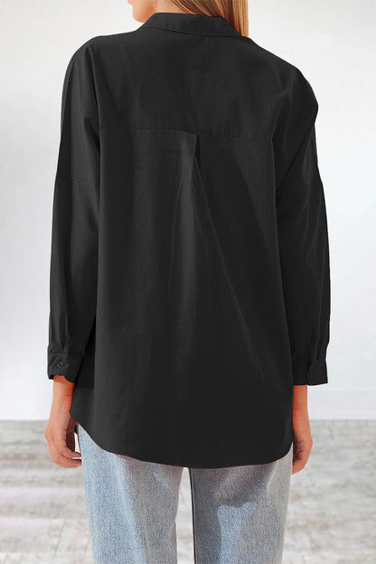 Casual Simplicity Solid Buttons Turndown Collar Tops