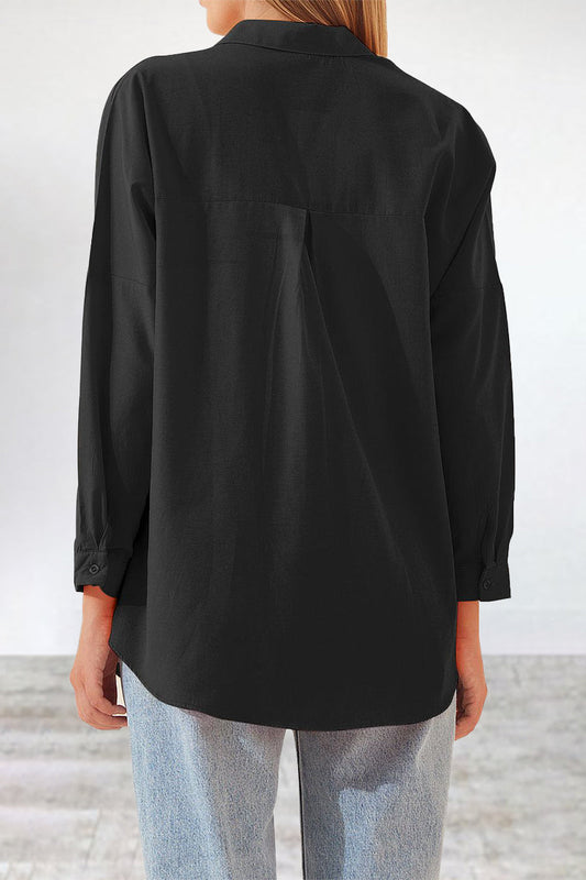 Casual Simplicity Solid Buttons Turndown Collar Tops