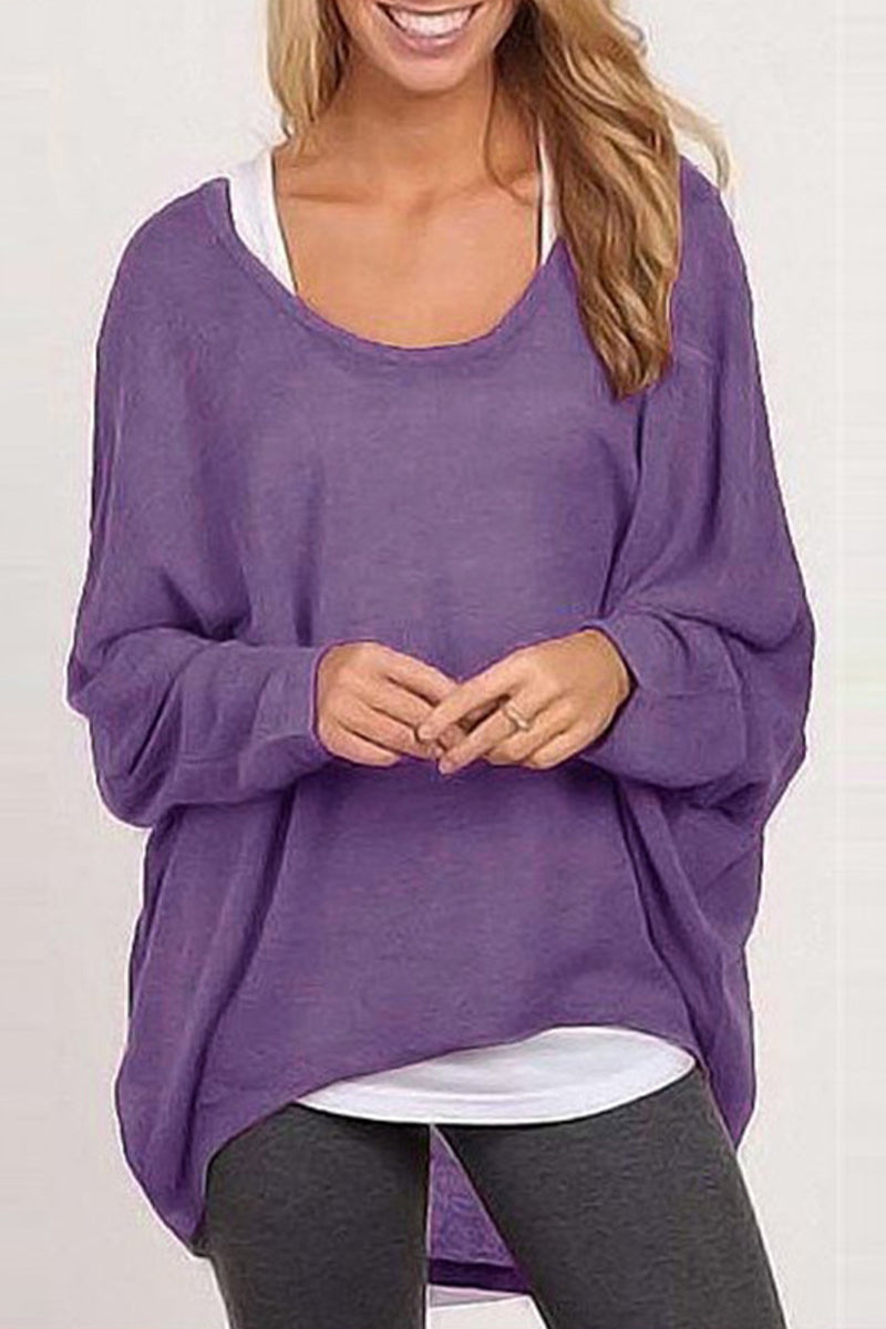 Casual Solid Patchwork O Neck Tops