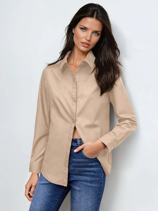 Cotton Button Front Shirt With Classic Collar Regular Fit