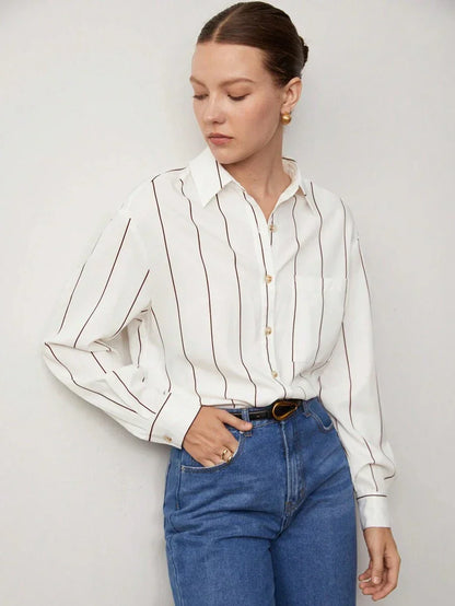 Lapel Button Front Shirt With Pocket Details For Office