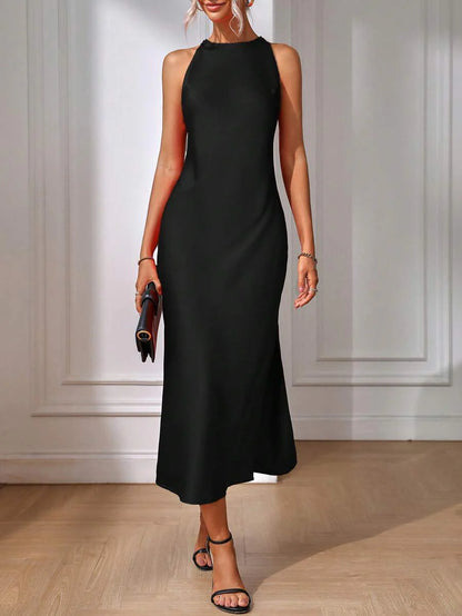 Satin Maxi Dress Sleeveless Split Thigh Wedding