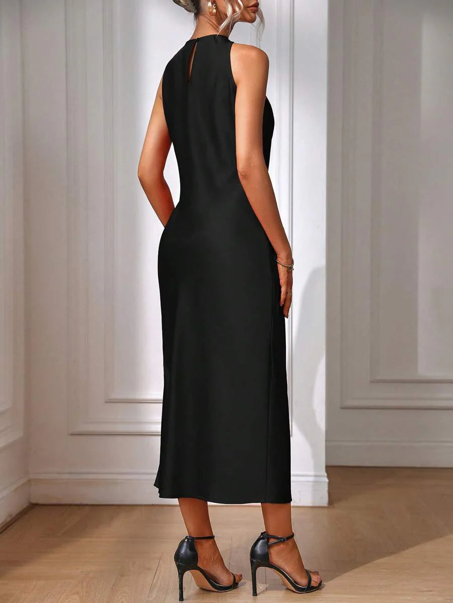 Satin Maxi Dress Sleeveless Split Thigh Wedding
