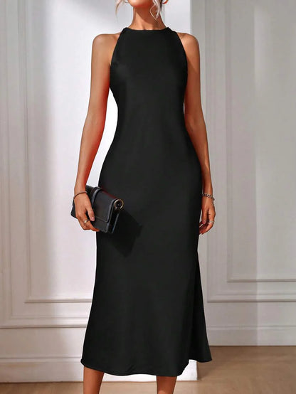 Satin Maxi Dress Sleeveless Split Thigh Wedding
