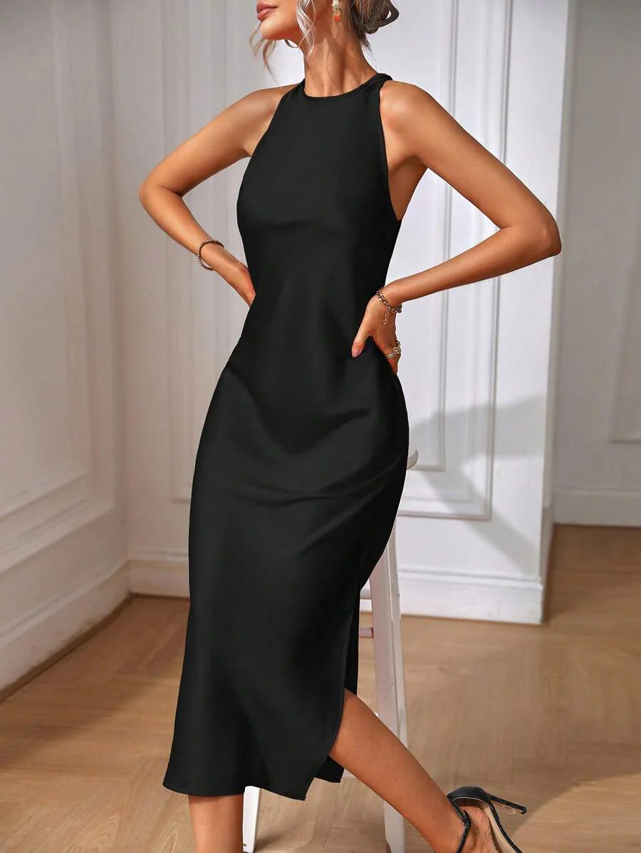 Satin Maxi Dress Sleeveless Split Thigh Wedding