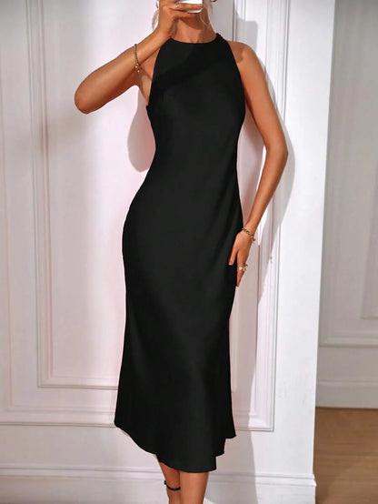 Satin Maxi Dress Sleeveless Split Thigh Wedding