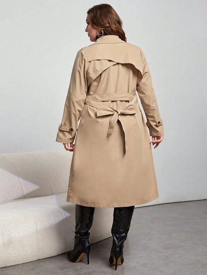 Lapel Belted Double Breasted Trench Coat Khaki Winter Ready