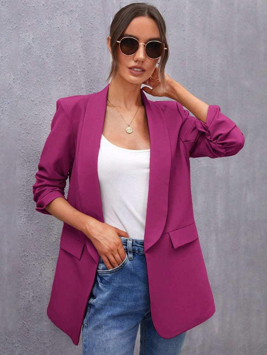 Elegant Blazer With Ruffle Sleeves And Shawl Collar