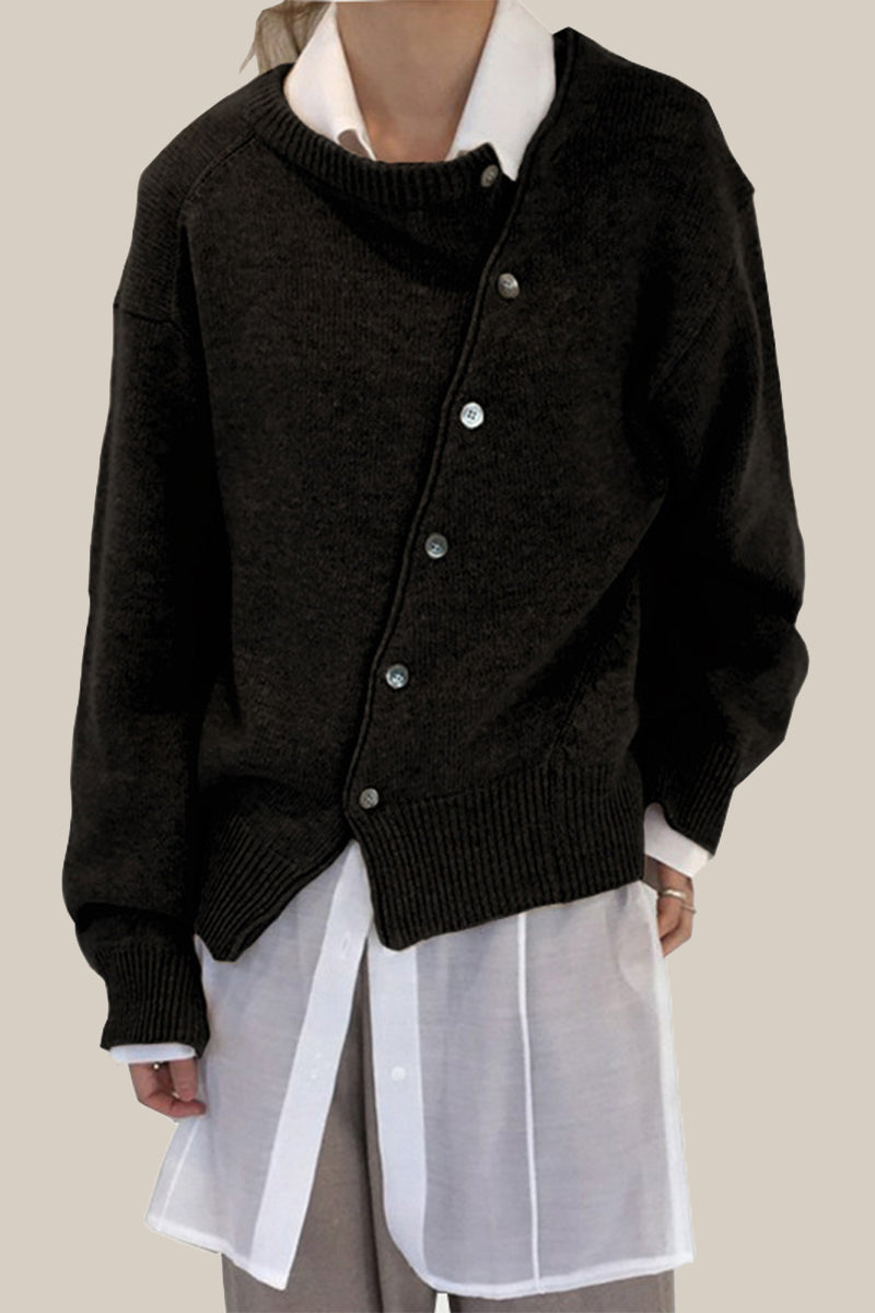 Casual Solid Make Old Buttons O Neck Outerwear(5 Colors)