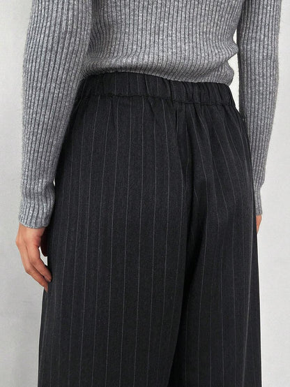 Minimalist Wide Leg Pants For Women Casual Solid Color Long Loose Mid Waist Trousers