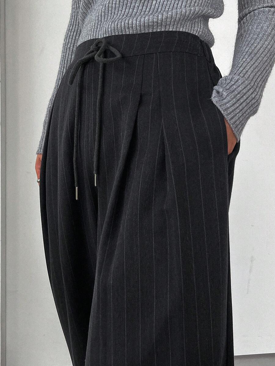 Minimalist Wide Leg Pants For Women Casual Solid Color Long Loose Mid Waist Trousers