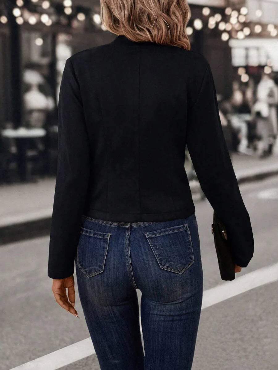 Double Breasted Short Jacket With Stand Collar Comfort