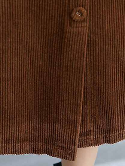 Artistic Retro Simple Corduroy Square-Neck Sleeveless Strap Dress