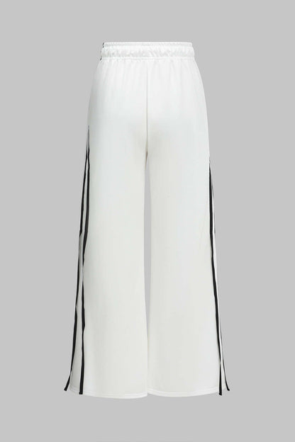 Contrast Tie-Up Wide Leg Trousers